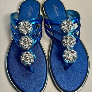 Navy Blue Crystal Embellished Sandals